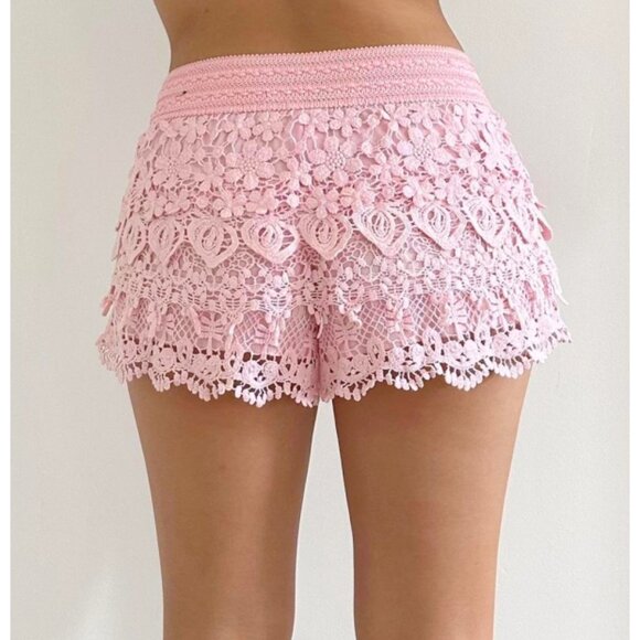 NOBO Tiered Crochet Shorts Layered Pink Floral Lace Knit Cut-Outs Cutouts Skort - Picture 3 of 7